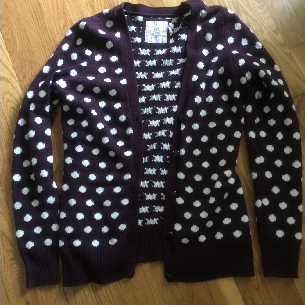 Purple and white polka dot cardigan